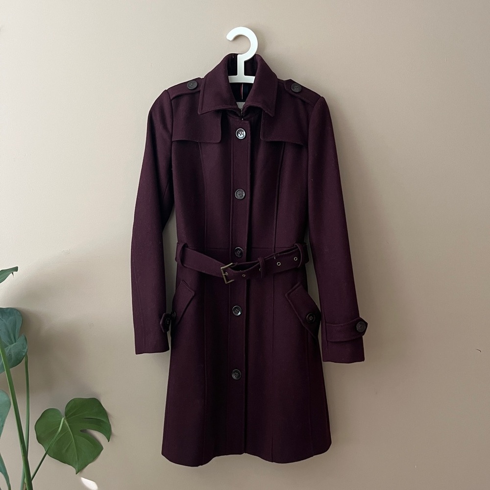 Tommy Hilfiger Women's Dark Burgundy Wool Blended Coat Sz XS